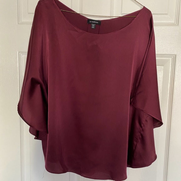 Satin-Feel Cape Sleeve Blouse - Picture 1 of 8